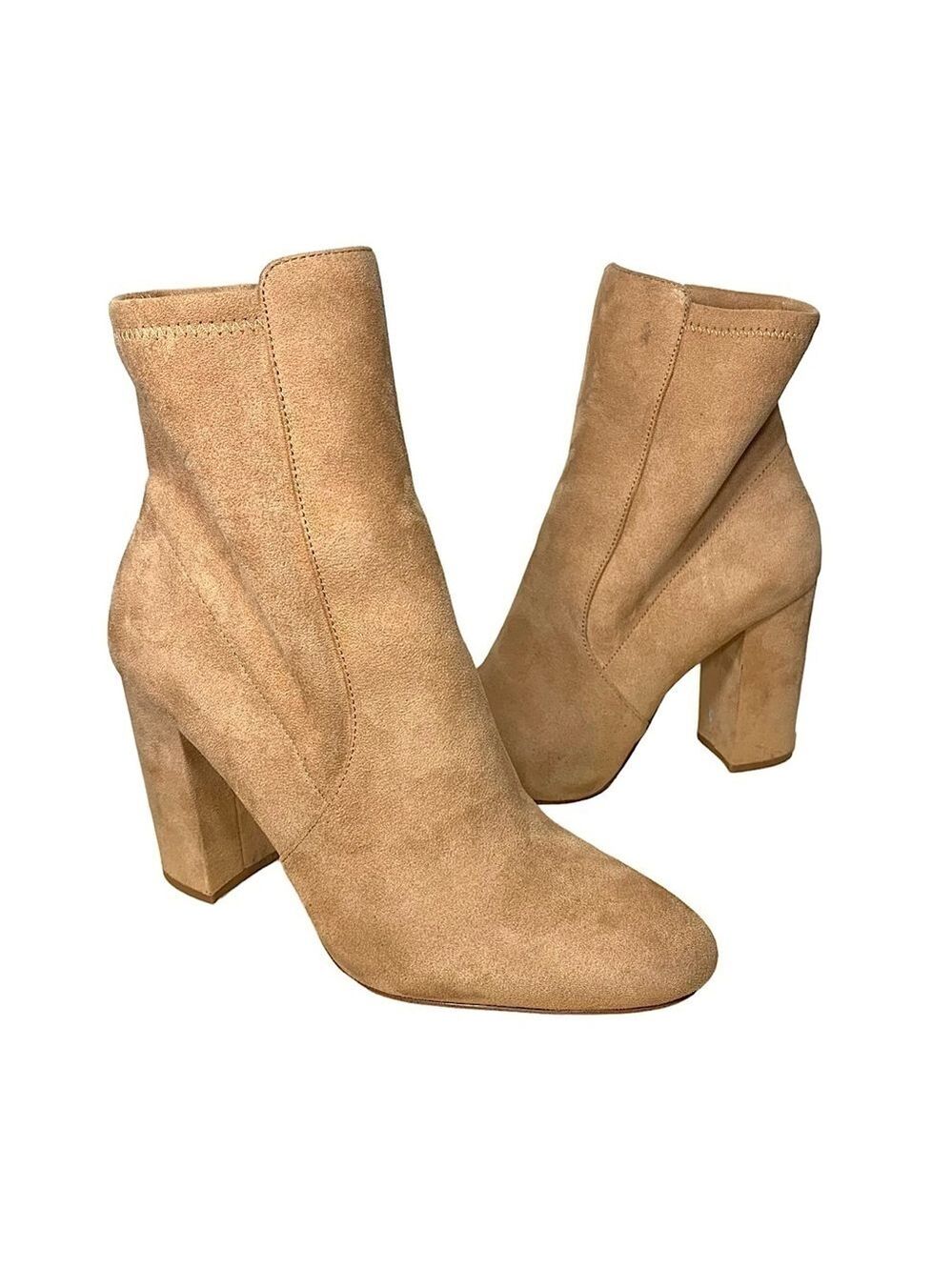 Aldo Ankle Heel Booties Sz 8.5 Tan Brown Faux Suede Zipped Neutral Classic Boots